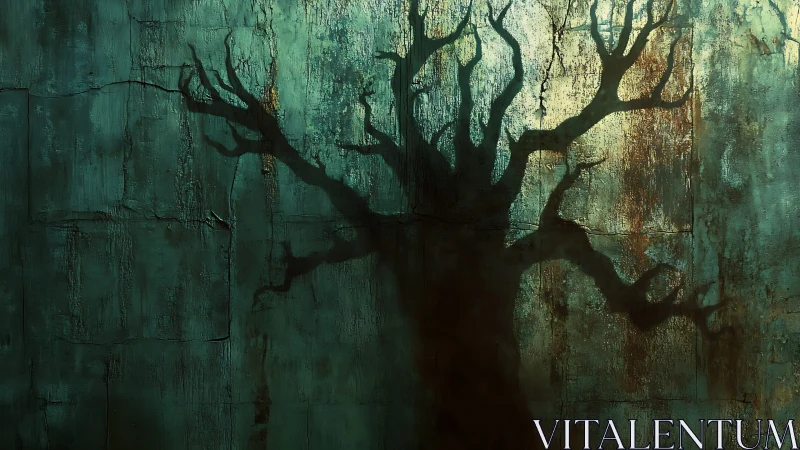 Whispering tree shadows on a weathered teal wall at dusk.