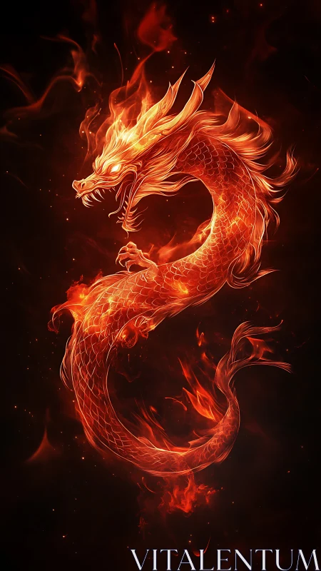 Incandescent serpentine fire-dragon rendered in luminous volumetrics.
