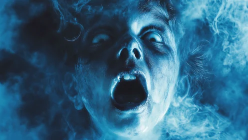 Frostbitten scream tunnels through swirling spectral smoke