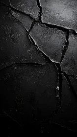 Fractured dark concrete surface reveals sharp tectonic lines