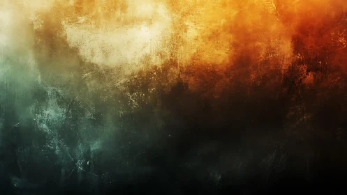 Grunge Abstract Texture with Fiery Orange and Dark Teal Tones.