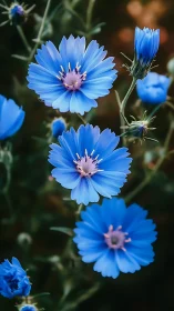 Vibrant Blue Cornflowers Dancing in the Garden Light.