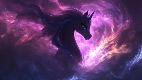 Nebular unicorn portrait emerges from luminous cosmic vortex