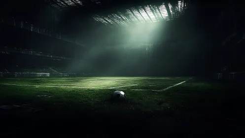 Empty indoor football pitch is illuminated by overhead skylight