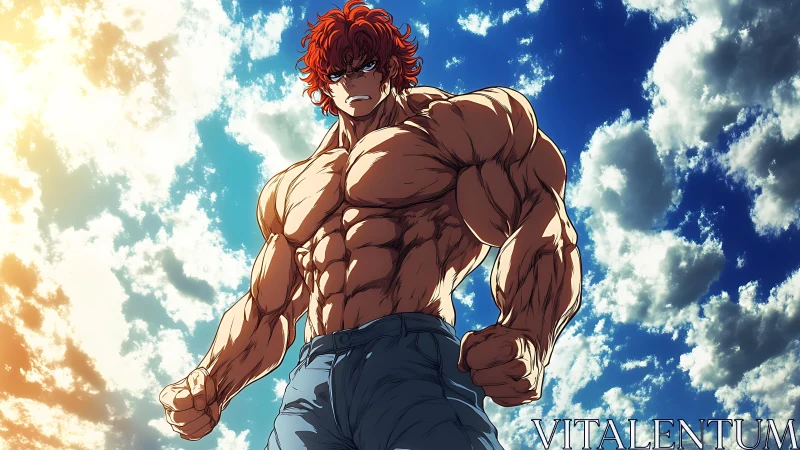 Sky-splitting warrior towers beneath a storm of sunlight.