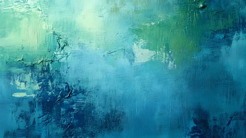 Abstract blue and green textured painting in modern style.