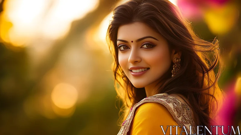 Portrait of a woman in traditional attire uses soft backlighting