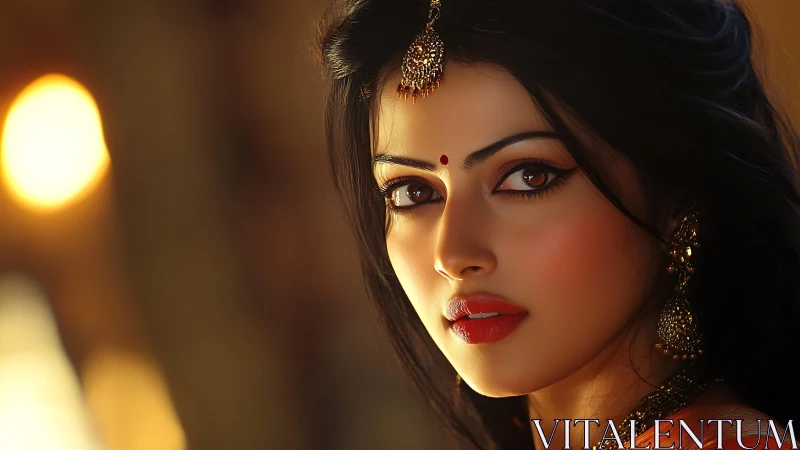 Radiant woman in warm light shares a quiet, soulful gaze