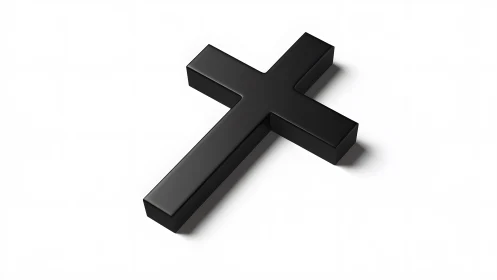 Black 3D Cross on White Background, Minimalist Modern Design.