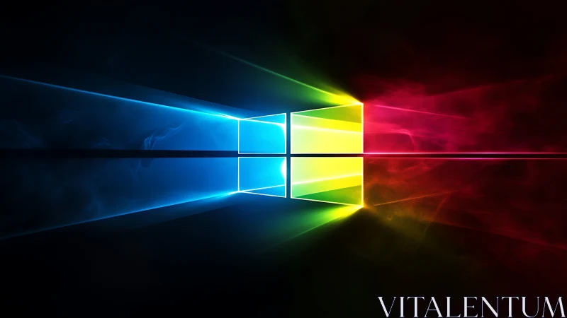 Prismatic window portal with luminous color beams in motion.