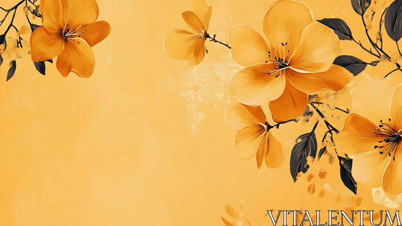 Digital Floral Composition with Gradient Overlays and Botanical Rendering Technique