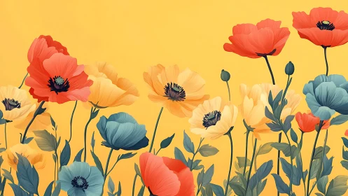 Chromatic Poppy Field Composition With Graduated Yellow Tonality.