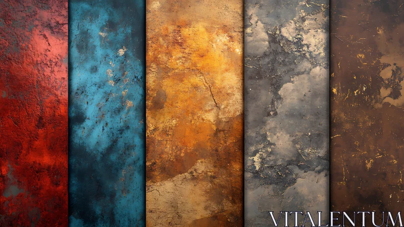 Textured metal panels show rich patina color transitions.