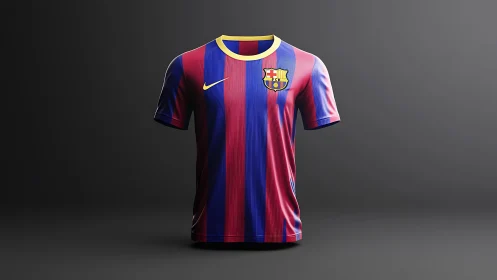 Striped crimson and navy jersey hovers like a lit trophy