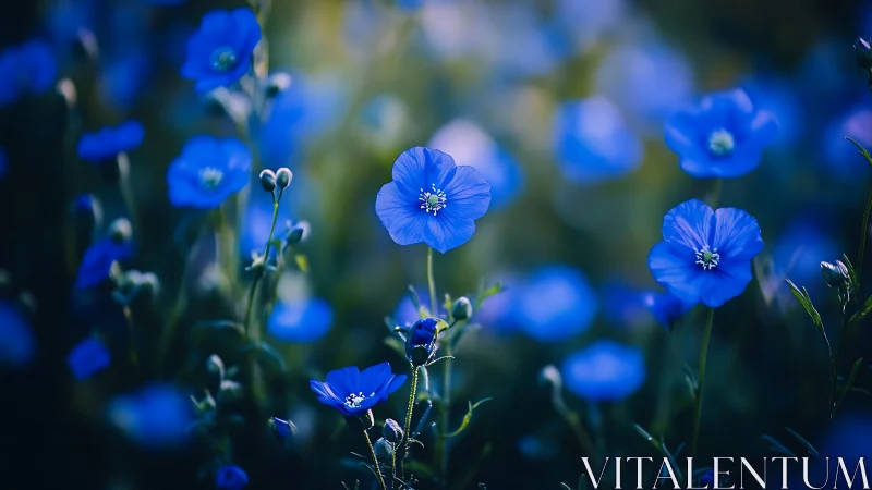 Blue Wildflowers in Soft Focus Garden.
