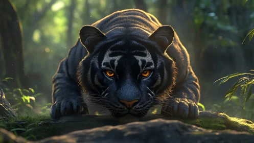Silent jungle guardian with ember-bright tiger eyes.