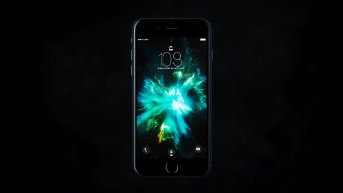 iPhone displaying luminescent energy burst lock screen interface