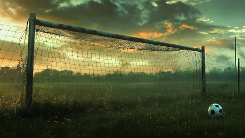 Twilight hangs over an abandoned goal and forgotten matchday.