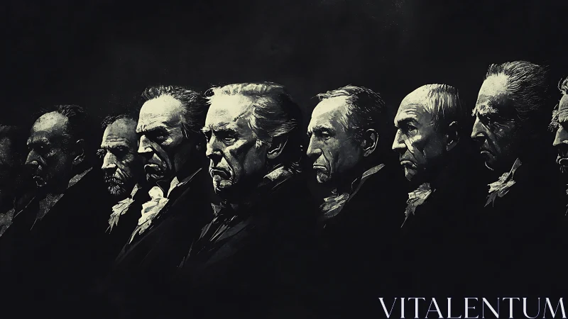 Monochrome elder statesmen portraits in stark lateral profile