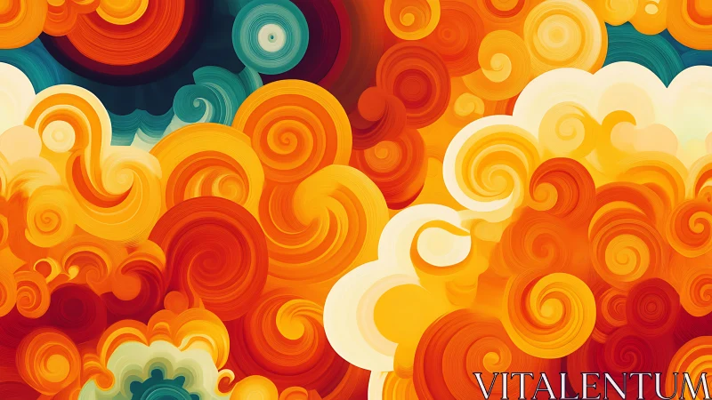 Vibrant swirling clouds form dense abstract warm color field