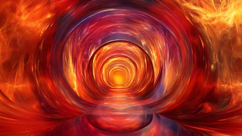 Fiery swirling tunnel of light with glowing circular core