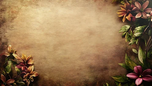 Vintage Floral Border Composition with Warm Tonal Transitions