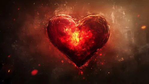 Incandescent Heart Form with Radiant Luminescence and Particle Dispersion