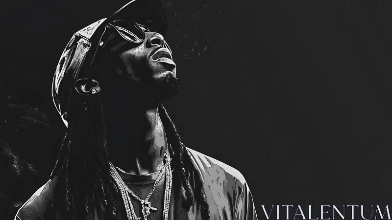 Monochrome digital portrait of stylish man in sunglasses.