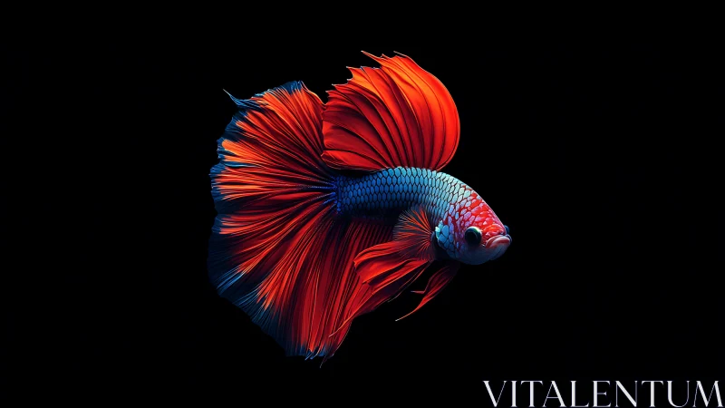 Vibrant betta fish floats elegantly in deep black void
