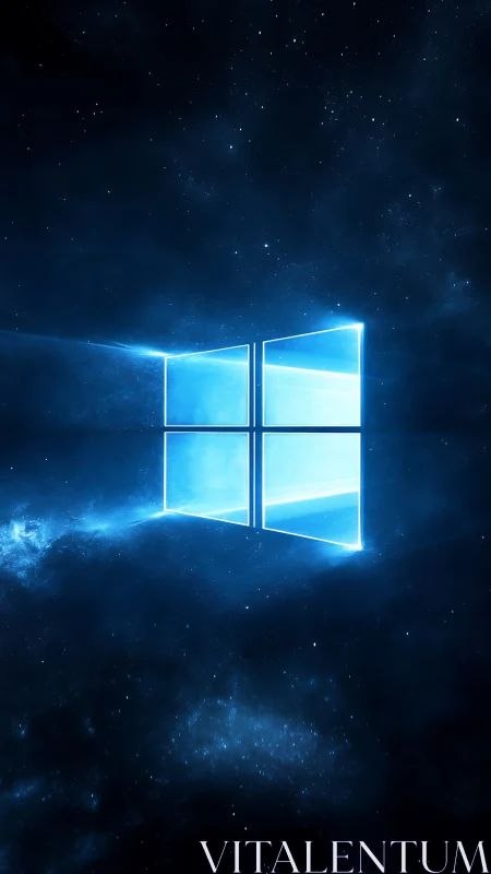 Luminous window portal glows in deep star scattered cosmos.