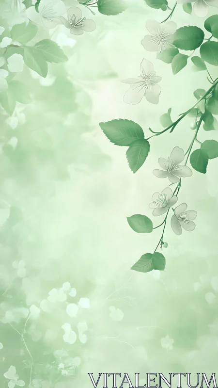 Botanical Illustration with Delicate Leaves and Line Art Florals