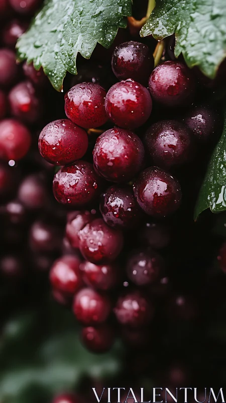 Dense red grape cluster with surface water droplets in soft focus