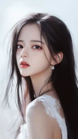 Digital portrait of young woman in soft white light.