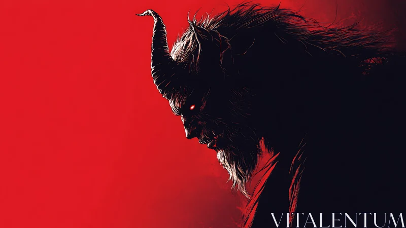 Horned shadow lord broods in a storm of crimson fire.