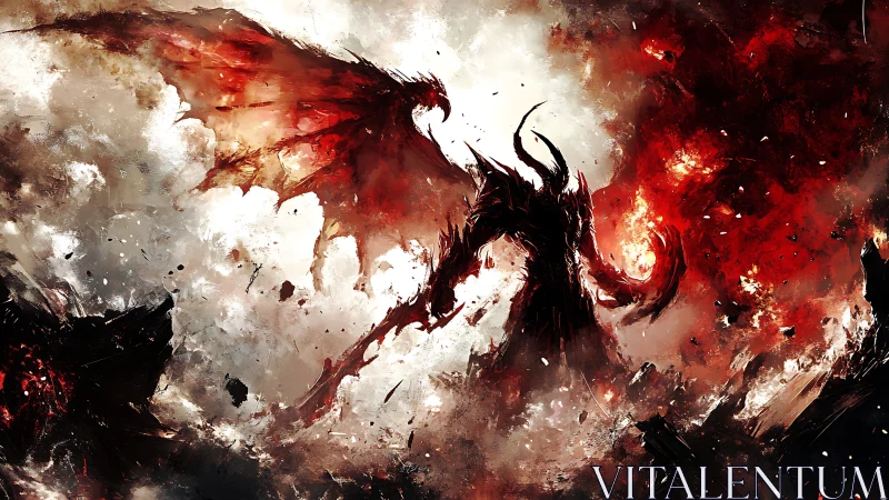 Demonic silhouette commands infernal wings in volatile firestorm