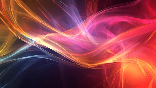 Vibrant neon light waves swirl in a dynamic abstract motion