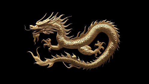 Gold-rendered Chinese dragon coils on uniform black field