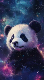Panda portrait integrated into dense colorful starfield space.