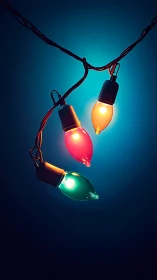 Triadic colored bulbs glow against deep cyan vignette background