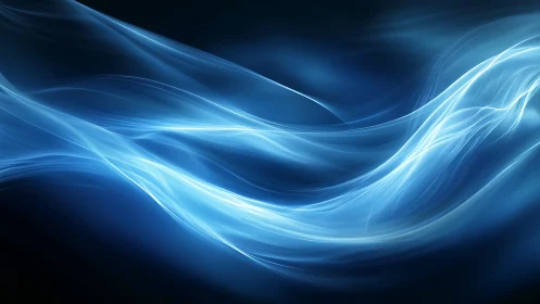 Luminous blue light waves flowing across deep space.