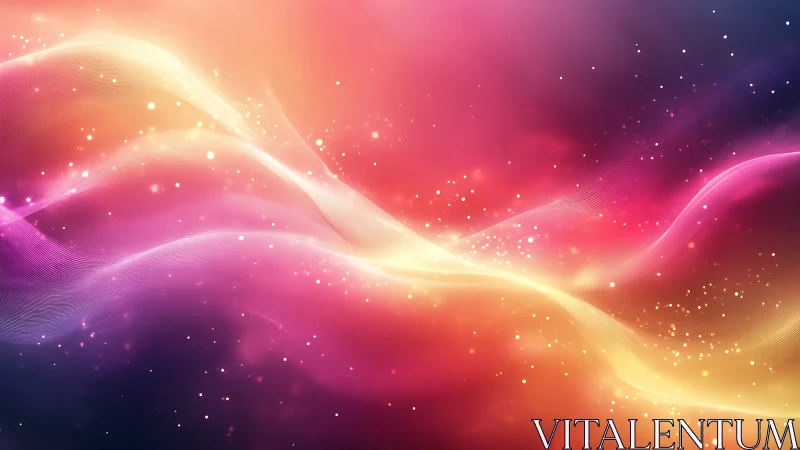 Luminous color waves drift across a radiant cosmic sky