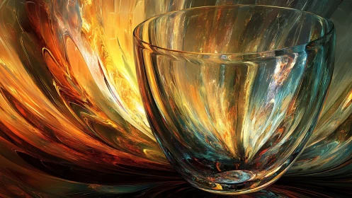 Glass vessel against swirling abstract light field.