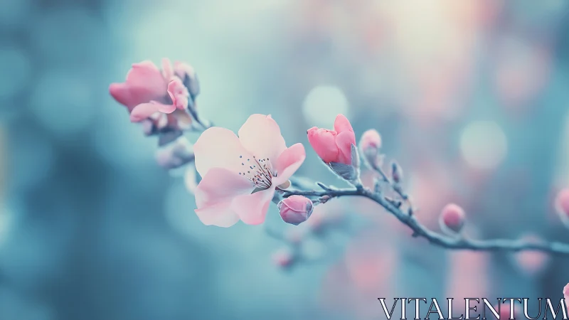 Delicate Pink Blossoms Dancing in Soft Blue.