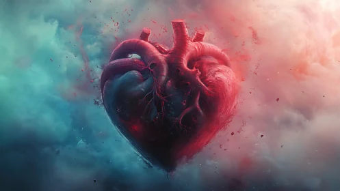 Anatomical Heart Dissolves Into Color. Digital Surrealism.