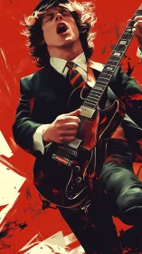 Rock guitarist in suit unleashes electrifying solo