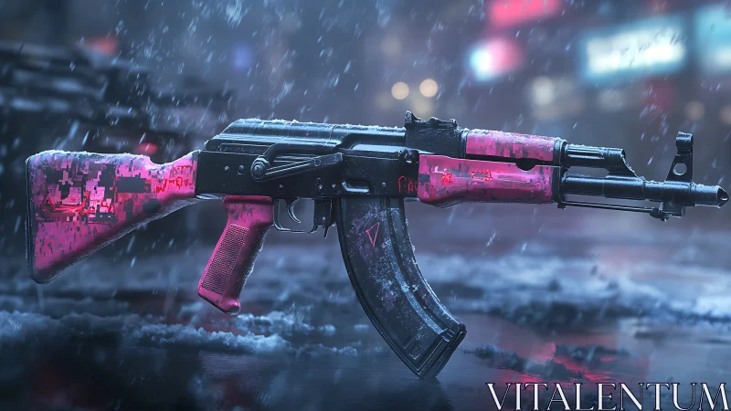 Neon-weathered AK platform with cyberpunk camo detailing.