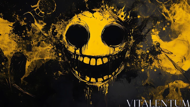 Grinning void-face erupts from splattered yellow nightmare ink.