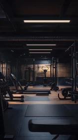 Industrial strength studio with precision-lit gym equipment.