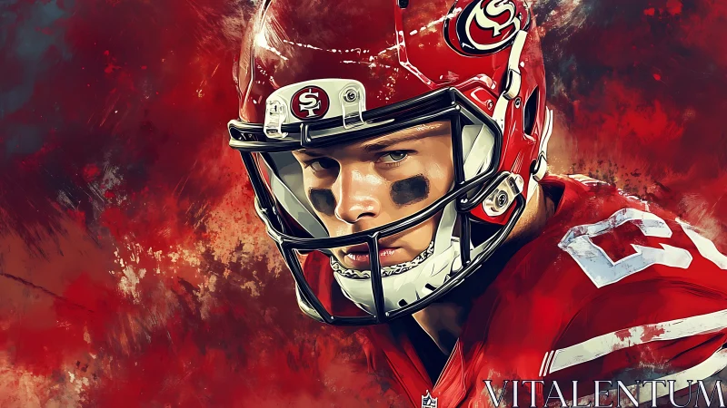 Gridiron quarterback portrait in dynamic red brushwork.