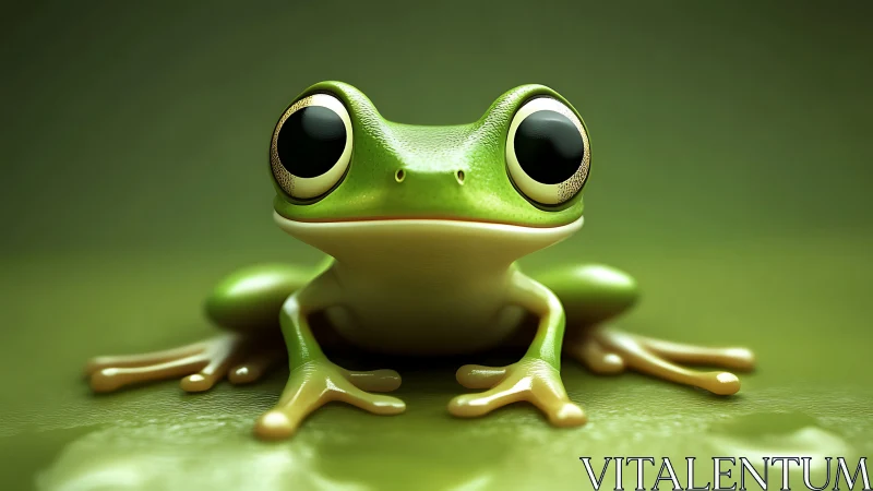 Big eyed green tree frog rendered in glossy 3D style.